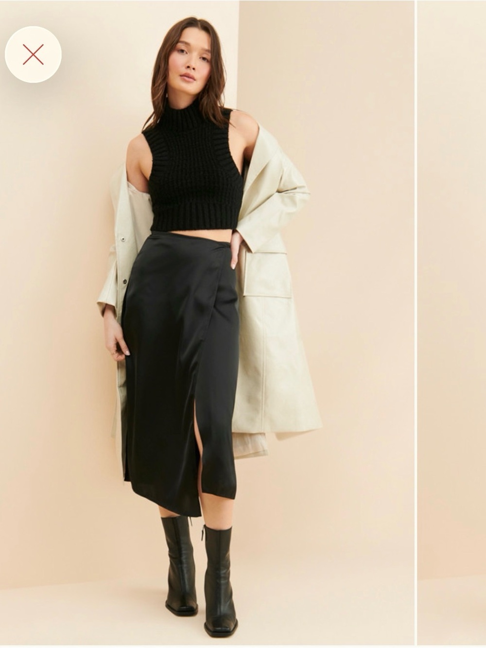 Black Satin wrap Slip Skirt with Lace Trim